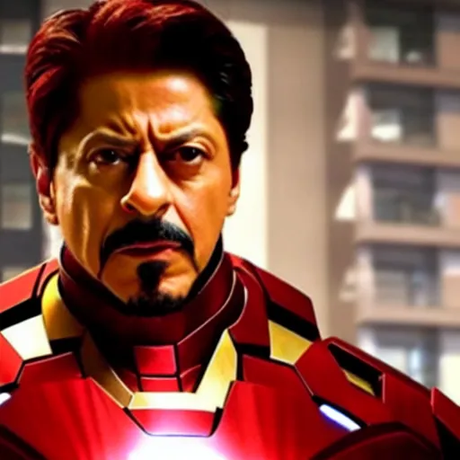 Image similar to film still of shah rukh khan as tony stark in iron man