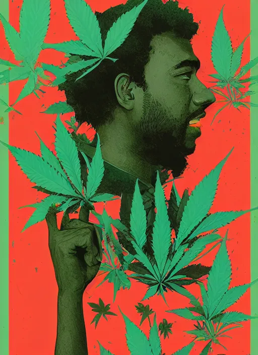 Image similar to profile picture by sachin teng x supreme, marijuana, organic painting, asymmetrical, green, marijuana smoke, matte paint, hard edges, energetic