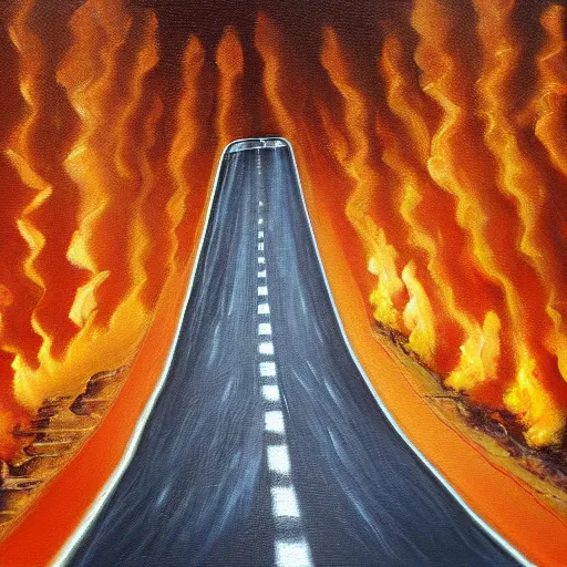 Image similar to a highway to hell, oil painting, highly detailed.