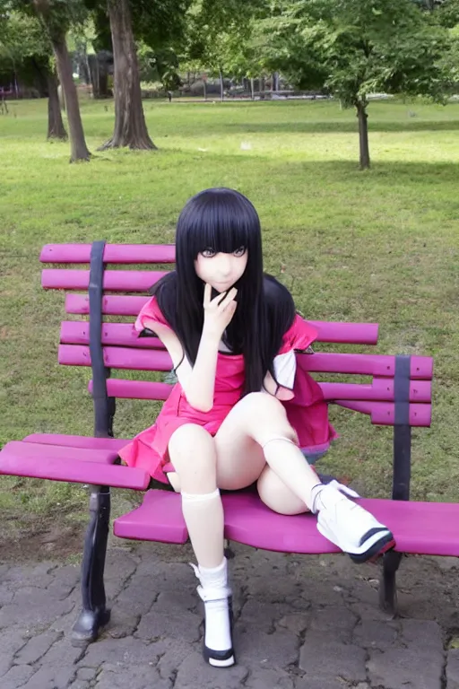 Image similar to anime girl sitting on a bench