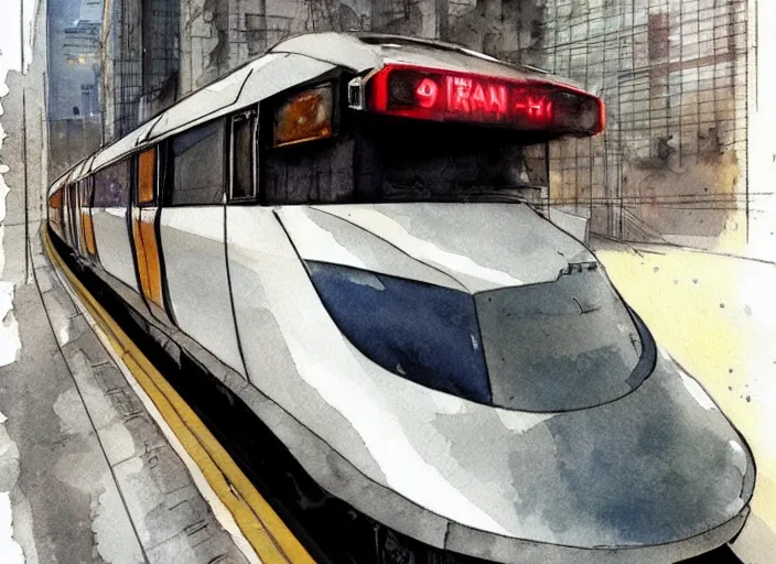 Image similar to concept art of a urban train, pinterest, artstation trending, behance, watercolor, by coby whitmore *, silver, laser light *,