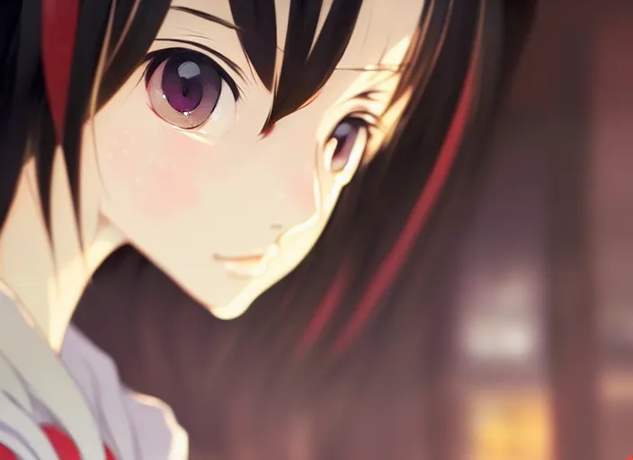 Image similar to a film still portrait of a very beautiful girl, finely detailed features, closeup at the faces, perfect art, at a market, night time,, gapmoe yandere grimdark, trending on pixiv fanbox, painted by greg rutkowski makoto shinkai takashi takeuchi studio ghibli, akihiko yoshida