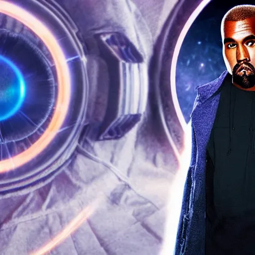 Image similar to a full body photograph of kanye west as'doctor who ', time vortex in the background, detailed face, symmetrical face, extreme realism and detail, 8 k, completely framed, direct lighting, 3 5 mm photo, photorealistic, sharp focus