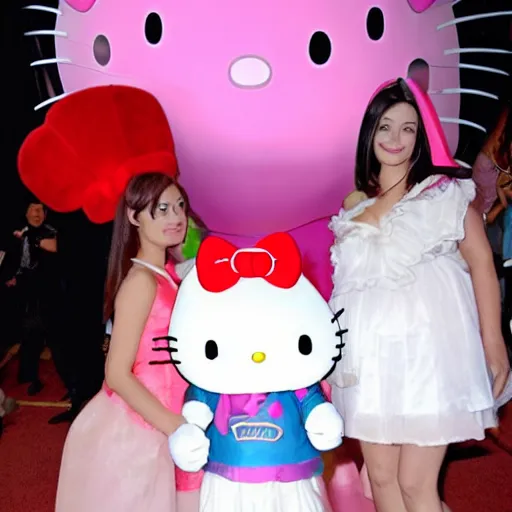 Prompt: zuckenberg poorly role playing as hello kitty, award-winning photo