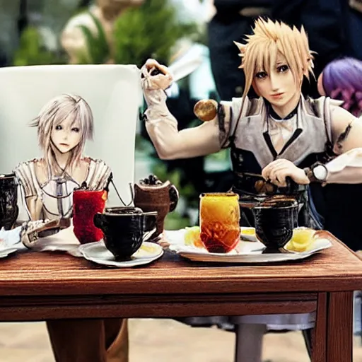 Prompt: Final Fantasy tea time