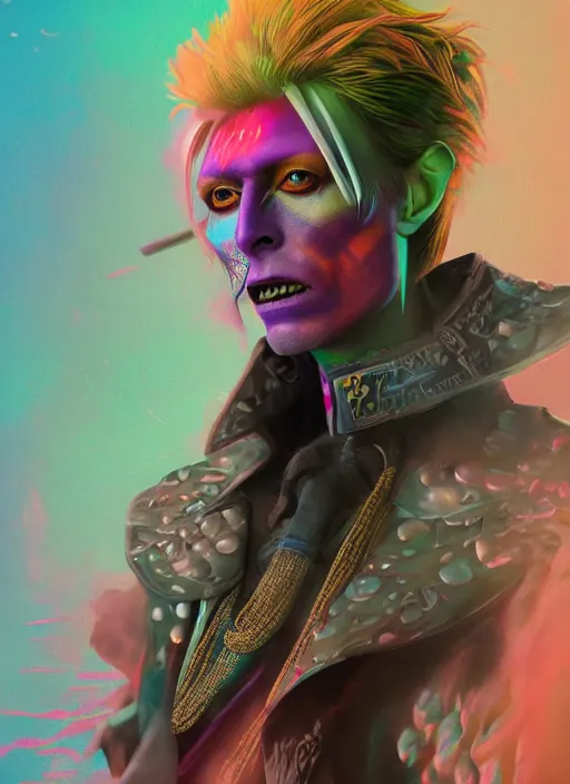 Image similar to detailed full body concept art illustration colorful pastel painting of a david bowie pirate in full intricate clothing, ultra detailed, digital art, octane render, 4K, dystopian, micro details