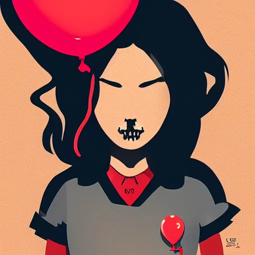 Image similar to portrait skull girl holding balloon by petros afshar, tom whalen, laurie greasley, war face by greg rutkowski