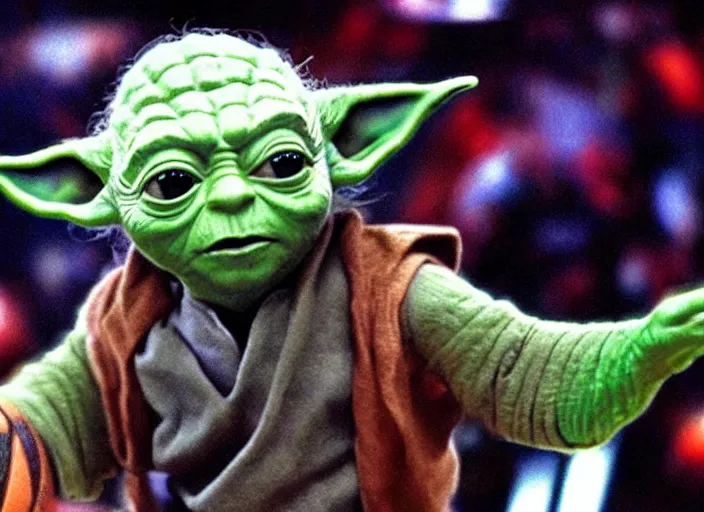 Image similar to ESPN still of Yoda playing in the nba playoffs live on espn, 4k