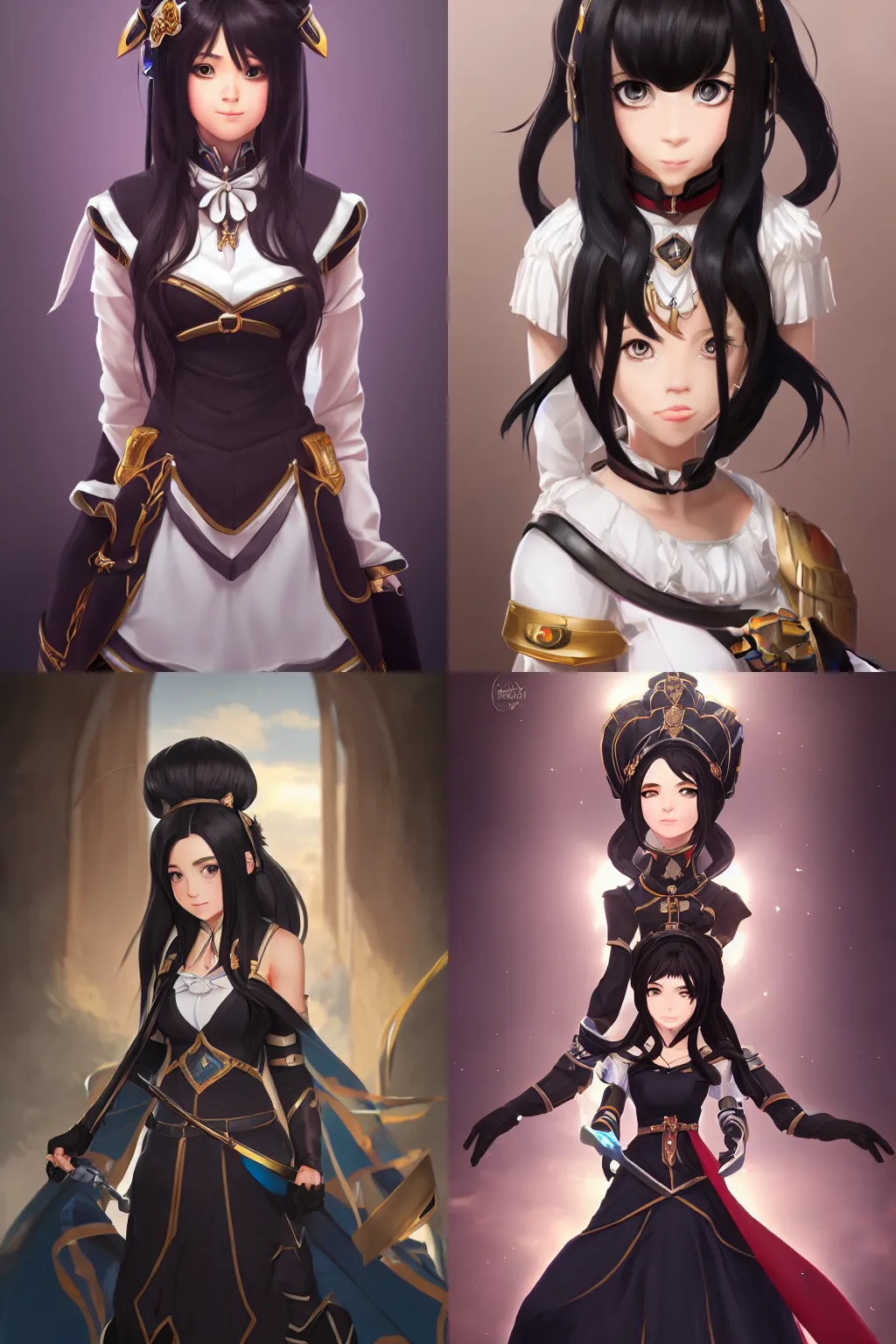 Prompt: portrait of isekai female protagonist royal princess with black hair standing proudly, trending on Artstation, visually stunning scene, highly detailed