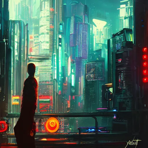 Prompt: cyberpunk by james warhola