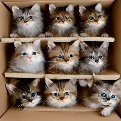 Prompt: a hundred kittens in a box