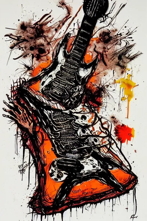 Image similar to electric guitar from hell by ralph steadman