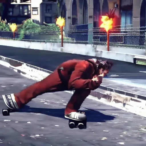 Image similar to Tekken Skateboard Combo Drunk hyperrealistic tekken battle caught on go pro.