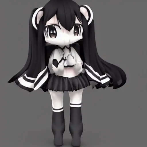 Image similar to cute fumo plush of a ponygirl, anime girl, animal ears, chibi, black and white, vray