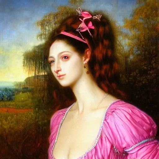 Image similar to portrait of a woman dressed in blue and pink, by howard david johnson.