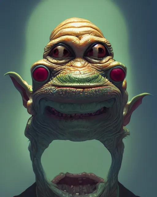 Prompt: portrait of mr bean goblin. intricate abstract. intricate artwork, by tooth wu, wlop, beeple, dan mumford. concept art, octane render, trending on artstation, greg rutkowski very coherent symmetrical artwork. cinematic, key art, hyper realism, high detail, octane render, 8 k, iridescent accents