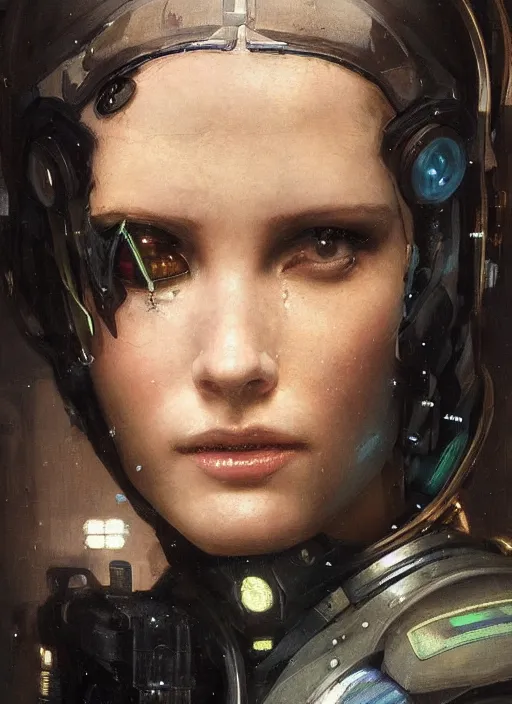 Image similar to Beautiful Maryanne. beautiful cyberpunk Frogtrooper wearing a military vest and tactical military stealthsuit (cyberpunk 2077, Blade Runner 2049). gorgeous face. Orientalist portrait by john william waterhouse and Edwin Longsden Long and Theodore Ralli and Nasreddine Dinet, oil on canvas. Cinematic, hyper realism, realistic proportions, dramatic lighting, high detail 4k