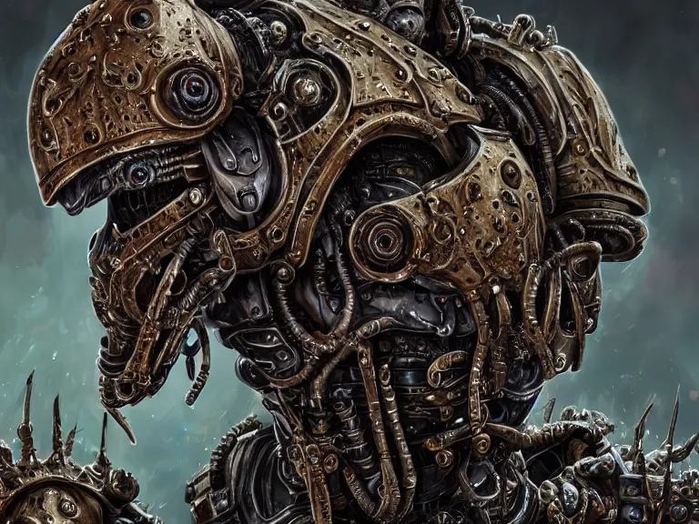 Prompt: portrait art of 8k ultra realistic undead space marine, eldritch horror, detailed intricate ornate armour,decaying, cybernetic, full of colour, cinematic lighting, battered, trending on artstation, 4k, hyperrealistic, focused, extreme details,unreal engine 5, cinematic, masterpiece, art by ayami kojima, giger