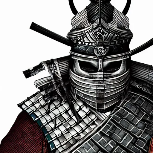 Image similar to japanese samurai boss inspired from dark souls 3, digital illustration, highly detailed art, 8k image quality