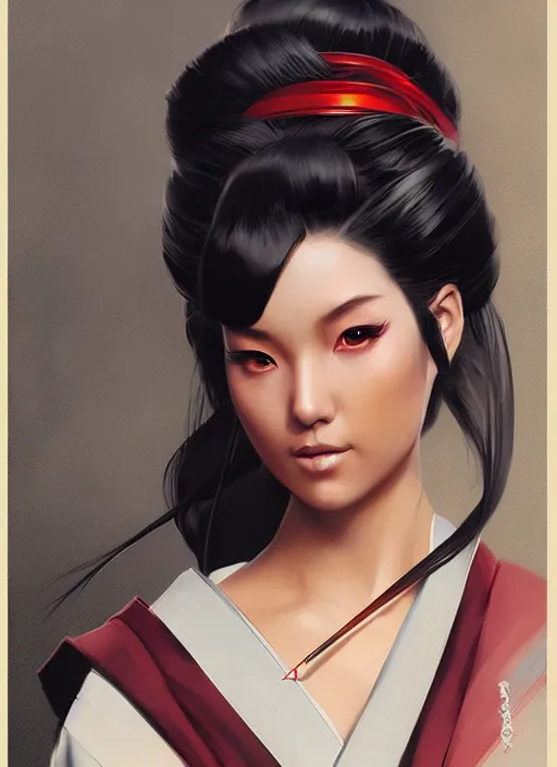 Image similar to hyper realistic geisha, by greg rutkowski, by artgerm