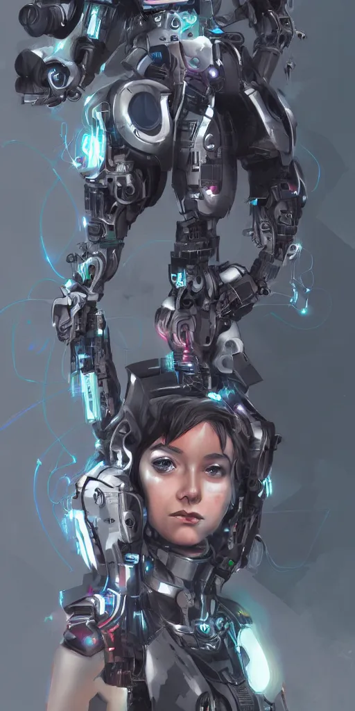 Prompt: Concept art, cyborg hacker girl, artstation trending, highly detailded