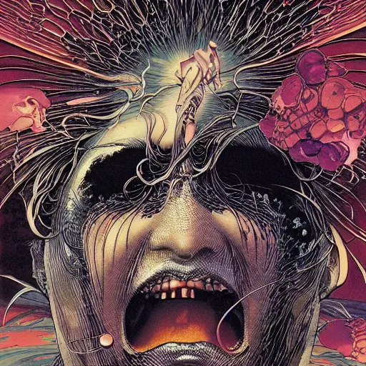 Image similar to closeup of face melting, by yoichi hatakenaka, masamune shirow, josan gonzales and dan mumford, ayami kojima, takato yamamoto, barclay shaw