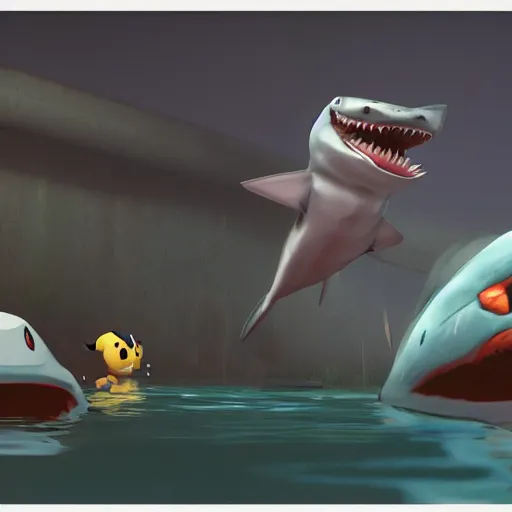 Image similar to pokemon 🦈, style game square enix life, trending on artstation, painted by greg rutkowski, render naughty dog, octane render, detailed