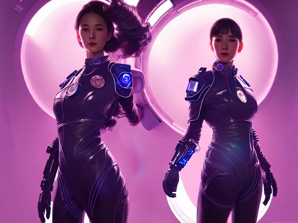 Image similar to portrait futuristic planet venus police uniform female, in a future huge spaceship internal, neon light, ssci - fi and fantasy, intricate and very very beautiful and elegant, highly detailed, digital painting, artstation, concept art, smooth and sharp focus, illustration, art by tan zi and ayanamikodon and alphonse mucha and wlop