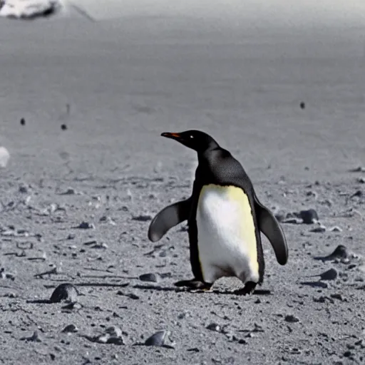 Prompt: footage of penguin moon landing