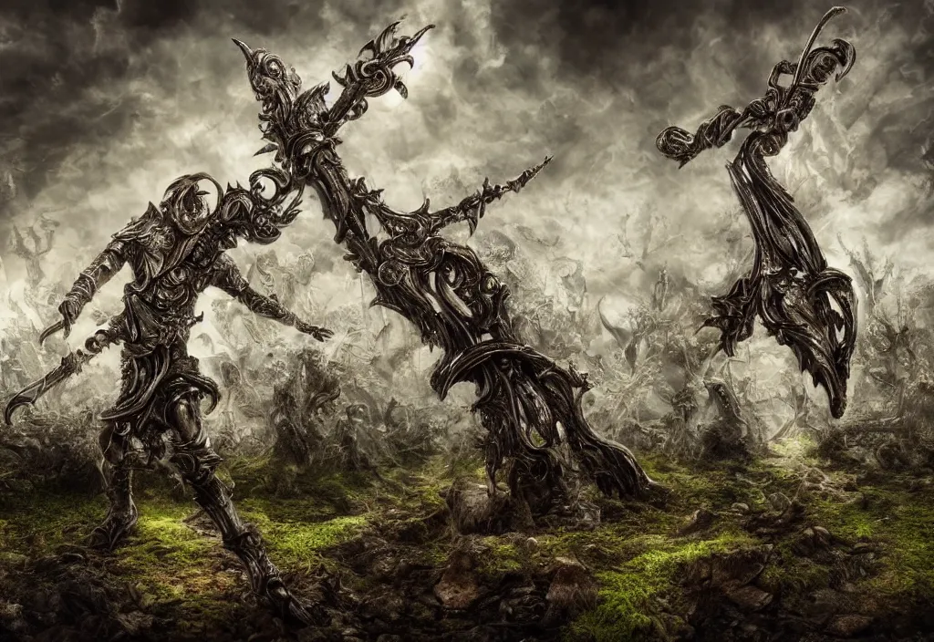 Image similar to ornate broadsword stuck in the ground, 4k ultra hd, fantasy dark art