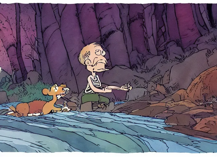 Prompt: First image from Bill Watterson's gorgeous hand-animated film Chagrin Falls, watercolor, cel-shading, 8k print