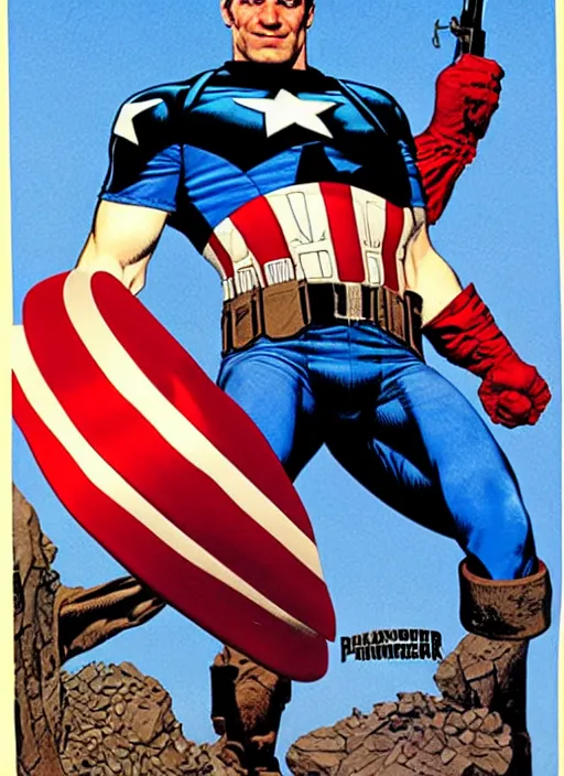 Image similar to the punisher dressed as captain america. portrait by clyde caldwell and jean giraud and anton otto fischer and john philip falter and will eisner and gil elvgren