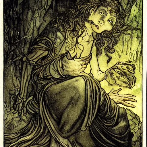 Prompt: cat from the void, illustrations by irish fairy tales james stephens arthur rackham, fairy tale illustrations, full colour, top cinematic lighting , cinematic mood, very detailed, shot in canon,