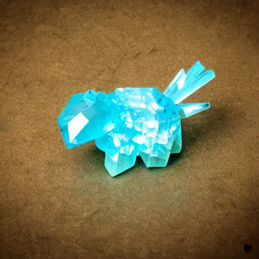 Image similar to small cyan colored crystal creature in big techno city