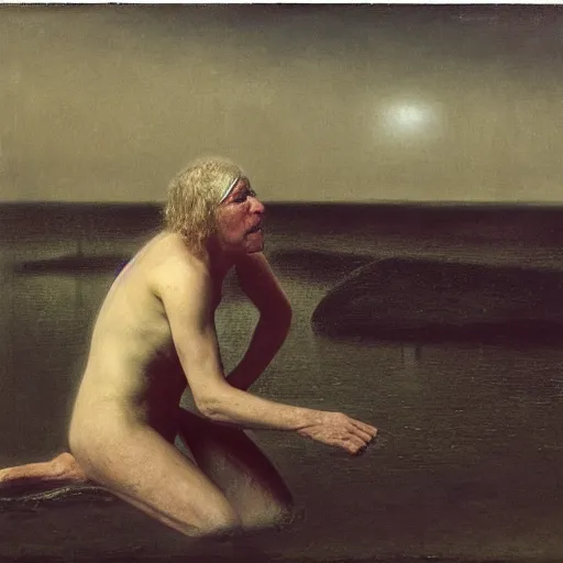 Image similar to the dream of the walrus and the swimmers in oslo, by odd nerdrum, oil on canvas, 1 9 8 3, high resolution
