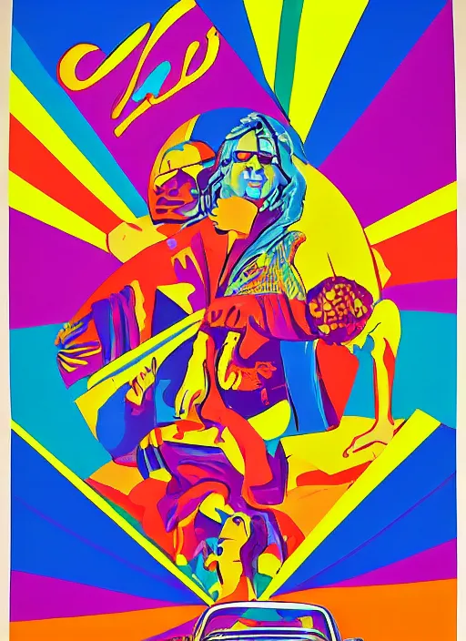 Image similar to a 6 0's style poster, hippie art in peter max colors by alex gray and karl ferris