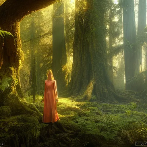 Prompt: angel in a redwood forest, sunlit, octane render, matte, greg rutkowski, highly detailed, hdr