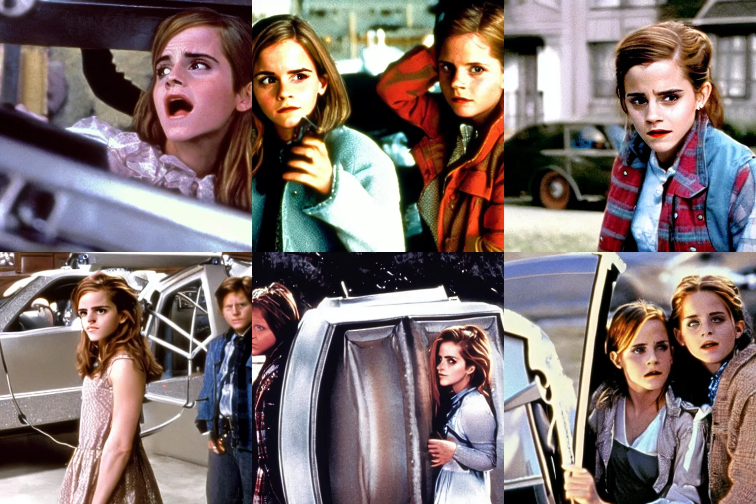 Prompt: Movie still of Emma Watson in Back to the Future using the time machine