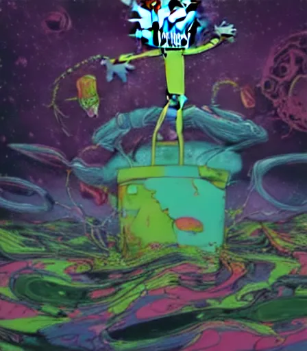 Prompt: Cosmic mess by Alex Pardee and Nekro and Petros Afshar, James McDermott (rick and Morty style) unstirred paint, vivid color, cgsociety 4K