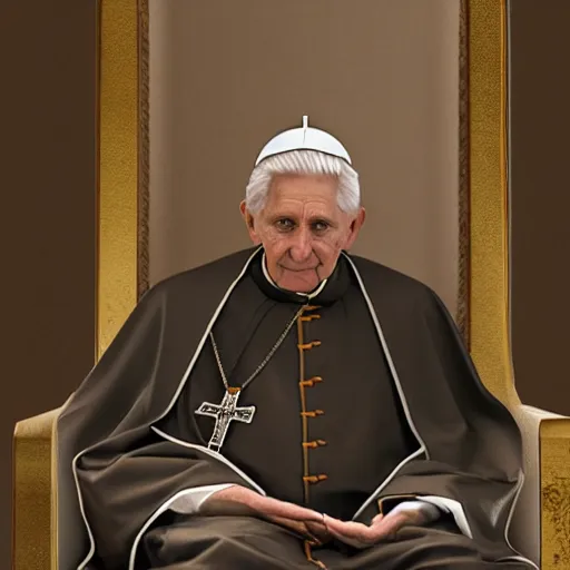 Image similar to sitting in big chair is pope benedict as chancelor palpatine in star wars episode 3, 8 k resolution, cinematic lighting, anatomically correct