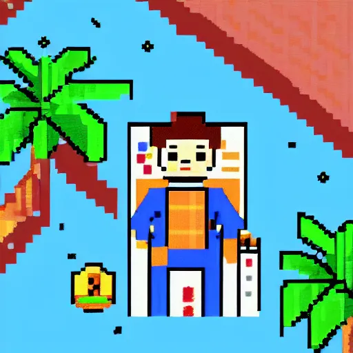 Image similar to an astronaut lounging in a tropical resort in space, pixel art