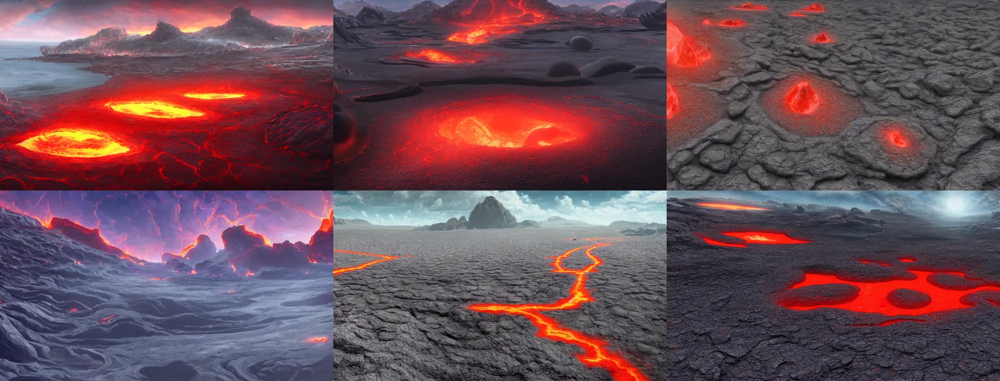 Prompt: hyperrealistic empty lava beach in an extraterrestrial planet, Visual Novel key visual, award-winning digital art on Pixiv, trending on Artstation