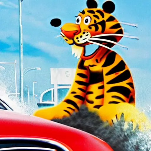Prompt: tony the tiger at a carwash, realistic