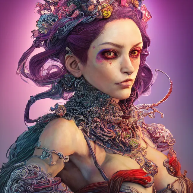 Prompt: the portrait of chaotic neutral colorful female rogue assassin as unimaginably beautiful, gorgeous, elegant woman, an ultrafine hyperdetailed illustration by kim jung gi, irakli nadar, intricate linework, bright colors, octopath traveler, final fantasy, unreal engine 5 highly rendered, global illumination, radiant light, detailed and intricate environment