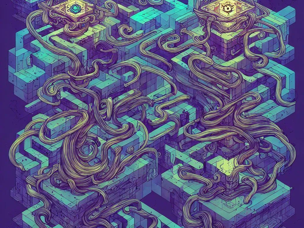 Image similar to arcane twisted turn of fate abstraction, centered award winning ink pen illustration, isometric abstract illustration by dan mumford, edited by craola, technical drawing by beeple and tooth wu, tiny details by artgerm and watercolor girl, symmetrically isometrically centered