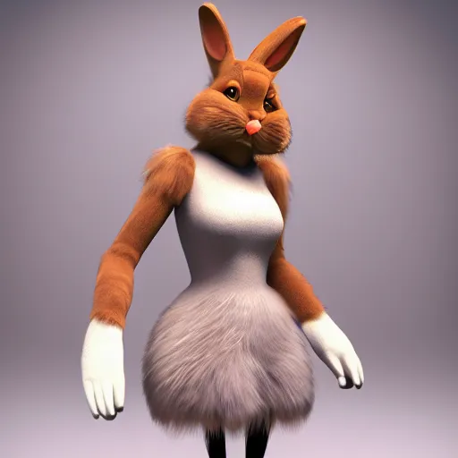 Image similar to beautiful fit furry female anthropomorphic rabbit wearing dress, full body, ultra realistic, vray, 5 5 mm