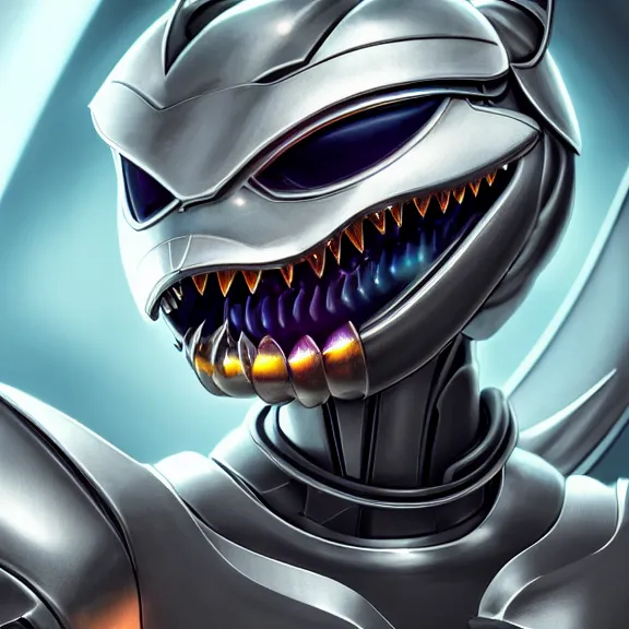 Image similar to close up headshot of a cute beautiful stunning anthropomorphic female robot dragon, with sleek silver metal armor, glowing OLED visor, facing the camera, high quality maw open and about to eat your pov, food pov, camera looking into the maw, the open maw being highly detailed and soft, highly detailed digital art, furry art, anthro art, sci fi, warframe art, destiny art, high quality, 3D realistic, dragon mawshot, maw art, pov furry art, furry mawshot, macro art, dragon art, Furaffinity, Deviantart, Eka's Portal, G6