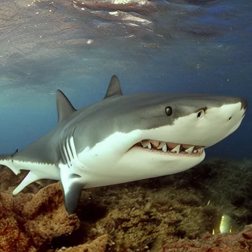 Prompt: look! that shark was smiling for the camera