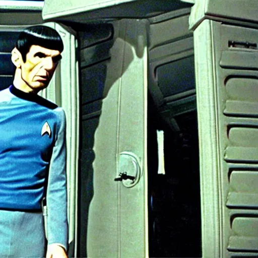 Image similar to photo of mr spock, mr spock star trek exiting!! the tardis!!!