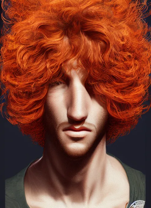 Image similar to illustration of curly orange hair men as a self portrait, smooth, unreal engine 5, octane, reflects, masterpiece artwork, ultra detailed, artgerm, as pixar film poster, digital art, trending on artstation, behance, deviantart